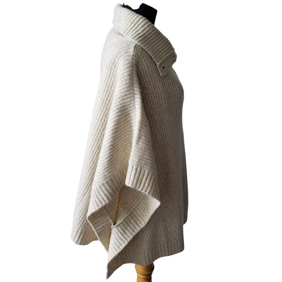 LOFT Button Turtleneck Poncho Cream Oatmeal M/L Knit Sweater Coastal Nautical - Picture 9 of 14